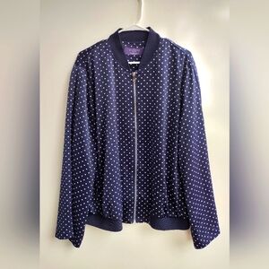 XL Violeta by Mango Women's Polka Dot Long Sleeve Bomber Jacket, Navy and White